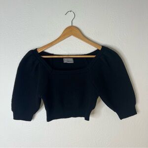 UO Urban Outfitters Puff Short Sleeve Cropped Knit Sweater Black Size M Medium